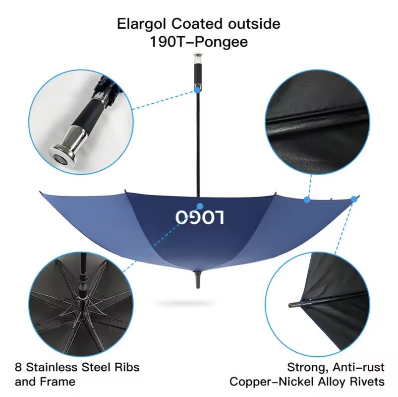 Strong And Durable golf umbrella supplying ergonomic rubber handle umbrellas designed for golf courses outdoor shelter