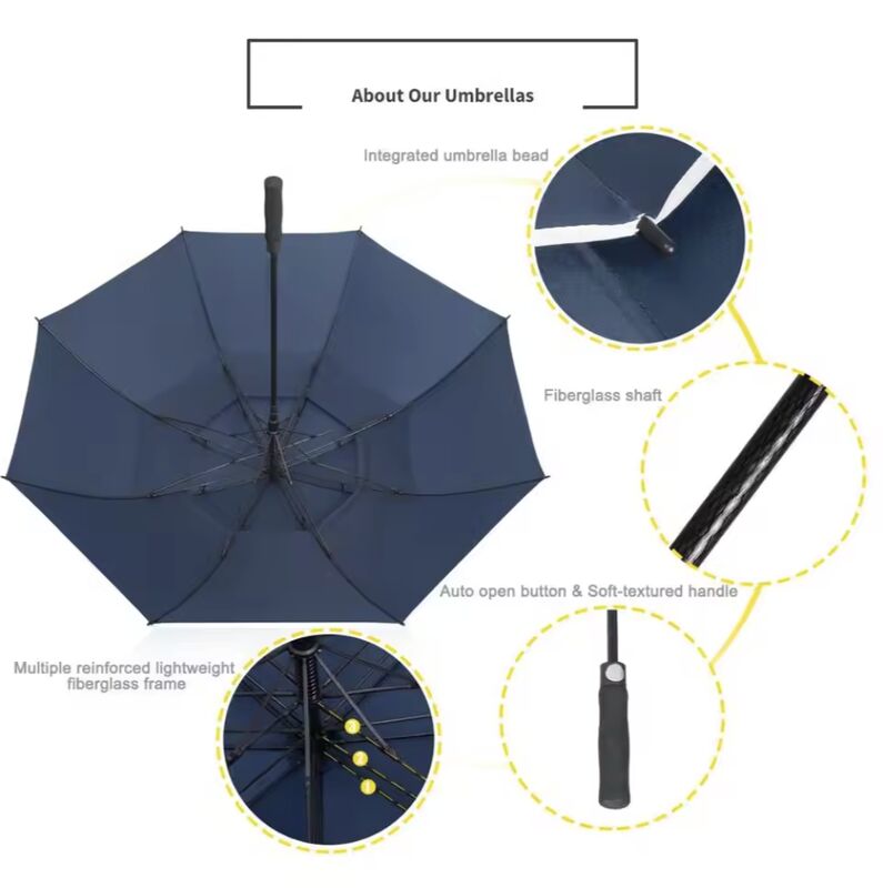 8 Ribs Steel Frame Stick Umbrella with Moderate Wind Resistance for Urban Use