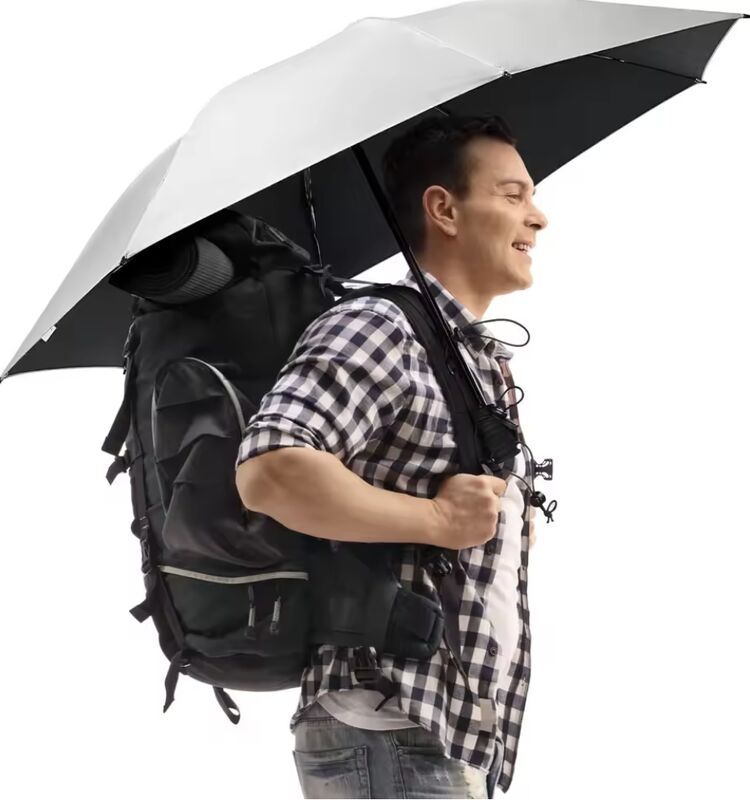 42 Inches Canopydiameter Backpack Umbrella Black Manual Close Strong Canopy Provides Ample Coverage During Rainy Weather