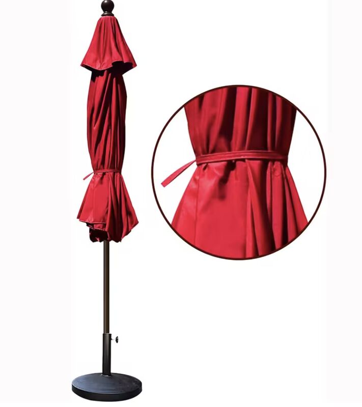 Customized logo outdoor umbrella table featuring marble stone base ideal for hospitality venues resorts and outdoor dining areas